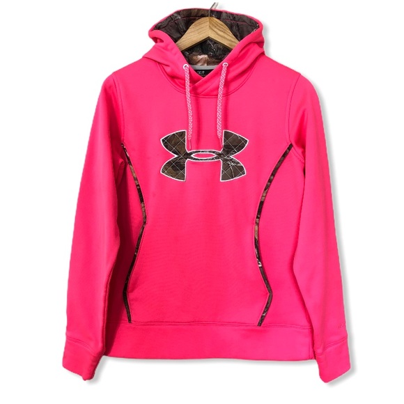 camo under armour hoodie with pink logo